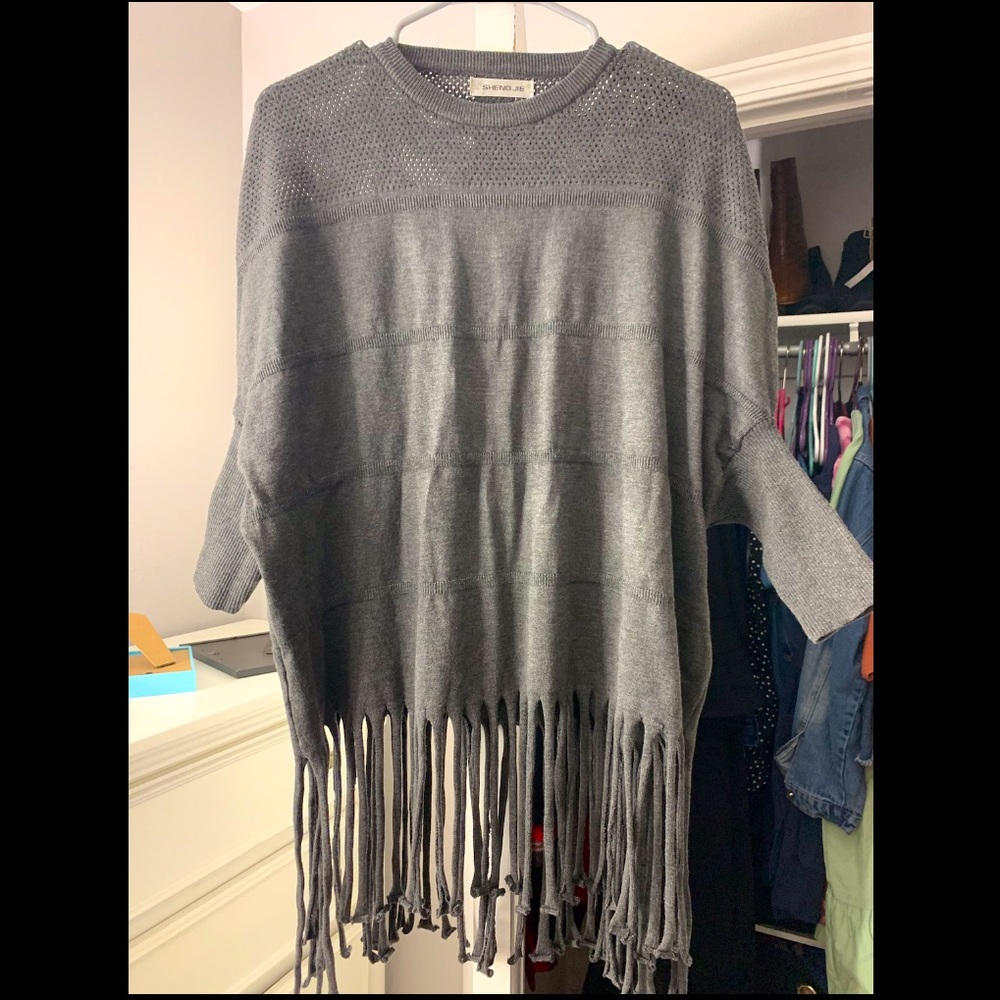 Cozy grey fringe sweater